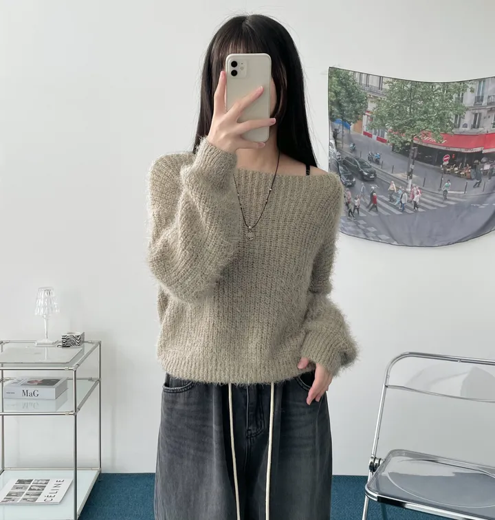 Pine leaf boat nect crop knit 상세 이미지 20