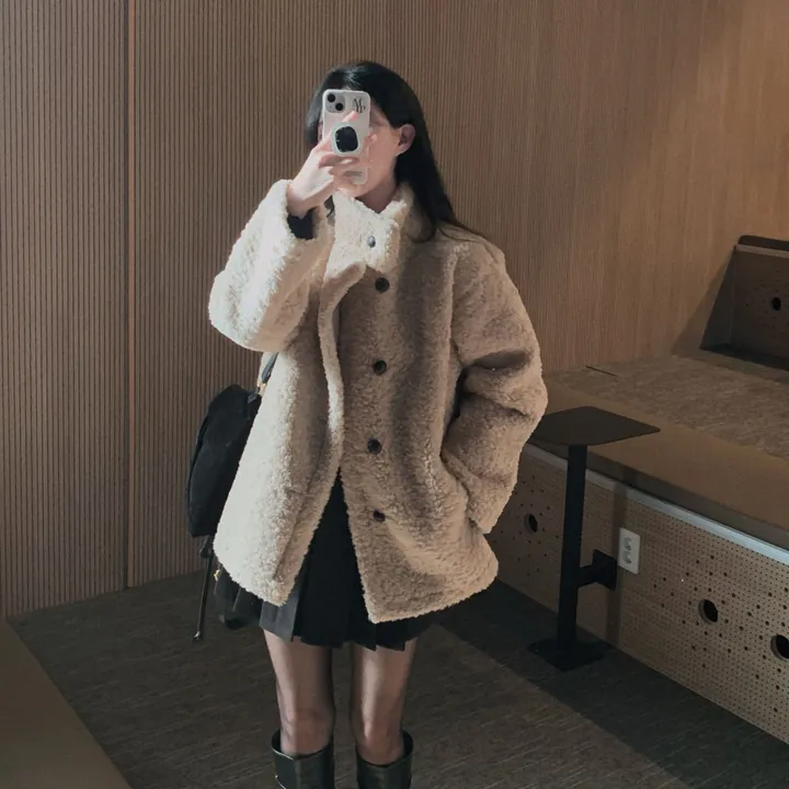 [왕아방핏🤎/주문폭주✨]후회없는 선택,푸들 양털 오버핏 하프 스웨이드 퍼자켓,코트 상세 이미지 33