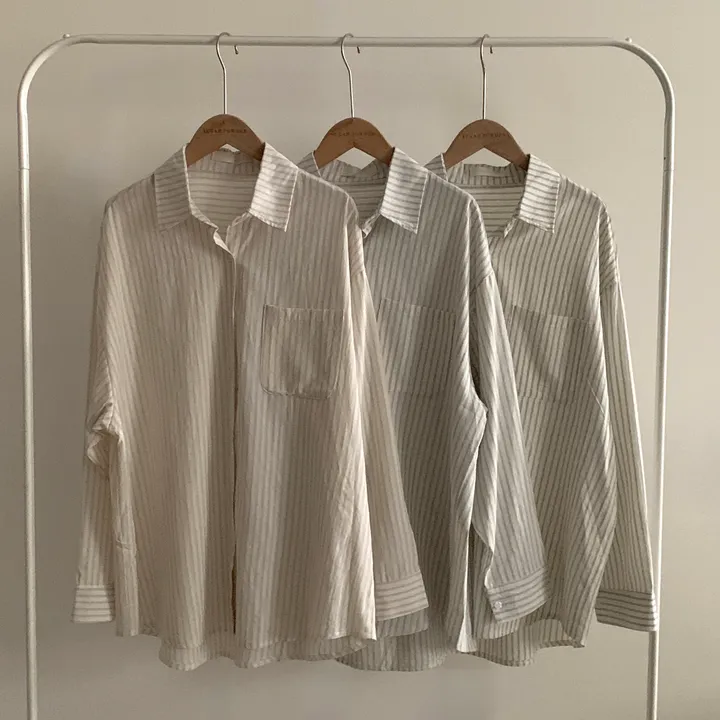 [한여름까지~/오버핏✨] 허니 스트라이프 코튼 포켓 오버핏 셔츠,남방 - 3color 상세 이미지 42