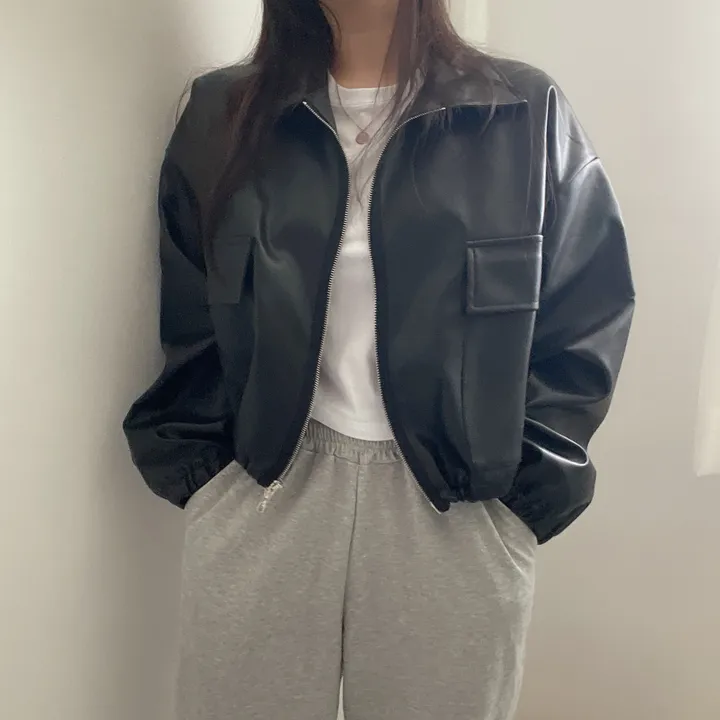 [투웨이/고퀄리티]레더 스트링 카라 크롭 라이더 숏자켓 3color 상세 이미지 25