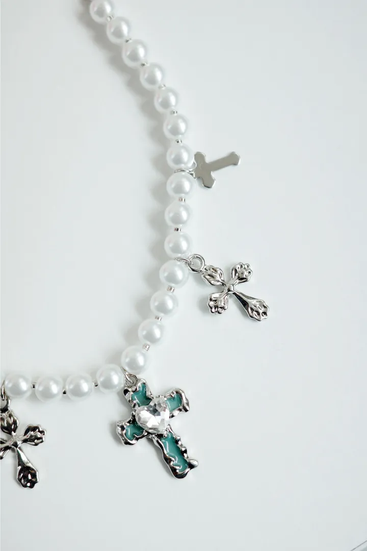blue cross necklace | 블루 하트 십자가 진주 목걸이 상세 이미지 25