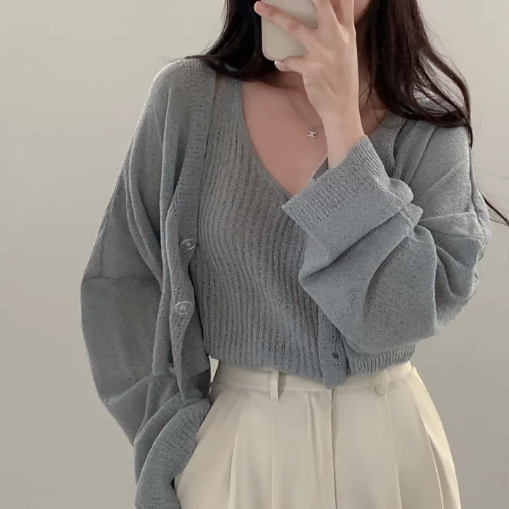 [✨SET가격/3천장 돌파!✨]피부에 달라붙지 않는, 부클 가디건+나시 투피스 세트 상세 이미지 44
