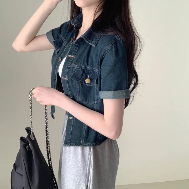 여름자켓종결🖤[데일리템!] 라이킷 라이드 투포켓 크롭 반팔 데님 셔츠 남방 청자켓 긴팔버전 추가 간절기 데님 아우터 상세 이미지 8