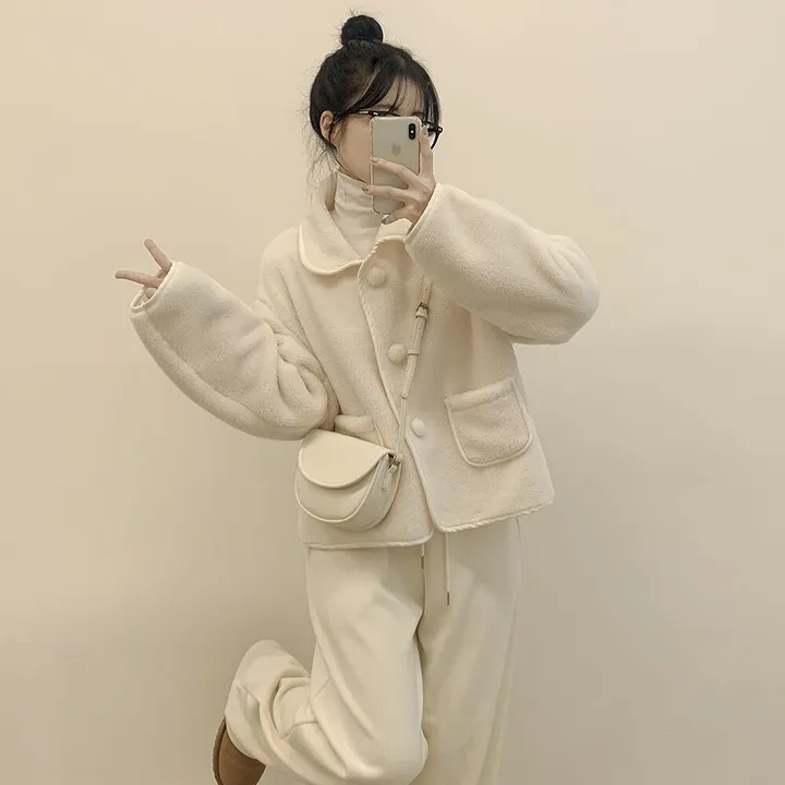 [양면퍼🧸/귀여움] 아방핏 양털 후리스 뽀송 카라 덤블 퍼자켓 크롭점퍼 밍크 숏코트 상세 이미지 12