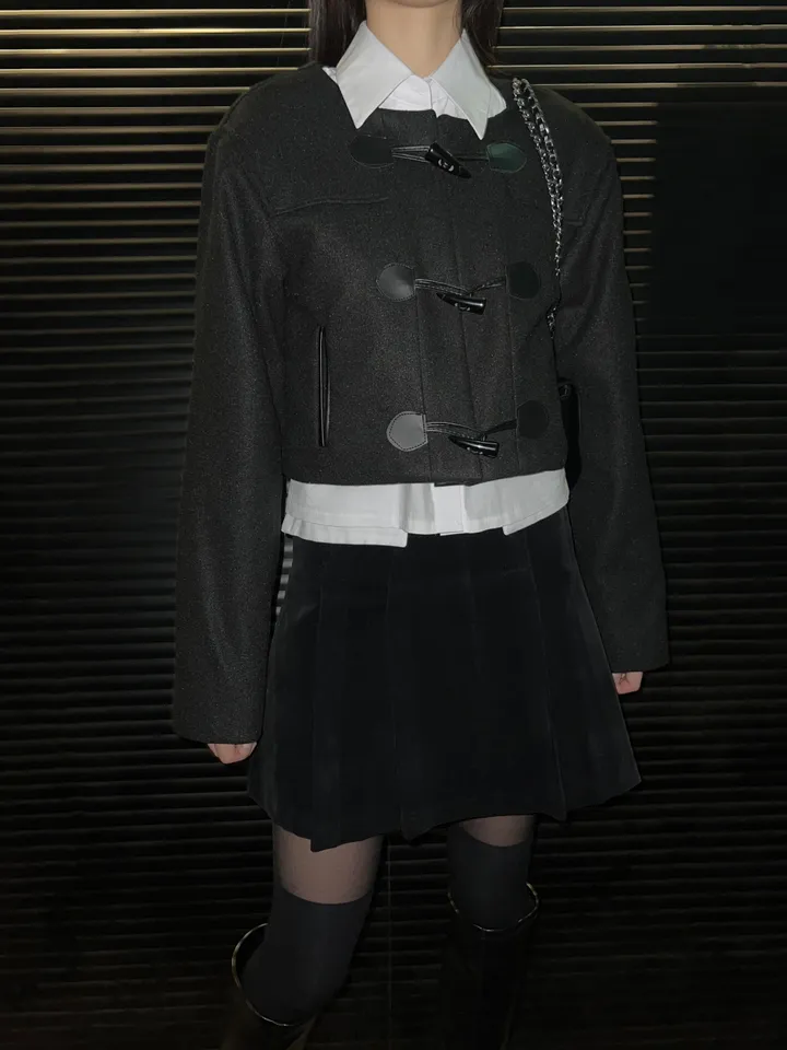 [24재입고] 윈터 더플 코트 크롭 자켓 (Black) 상세 이미지 27