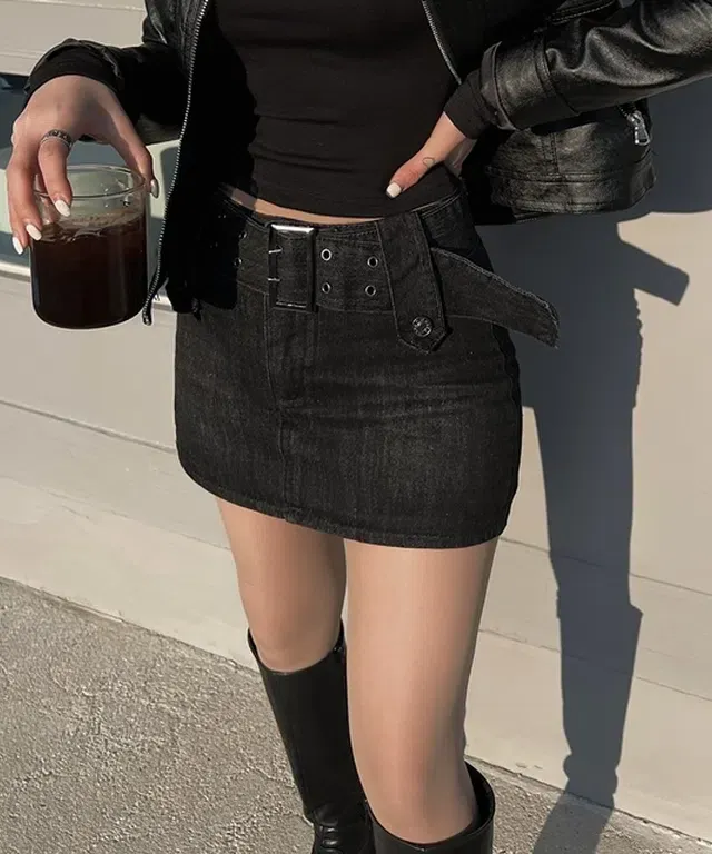 흑청 벨트 미니 sk / y2k 유니크 빈티지 스트릿 하이틴 로우라이즈 벨트 세트 치마 미니스커트 스커트 벨트치마 로우라이즈치마 H라인 벨트세트 흑청치마 흑청스커트 벨트스커트