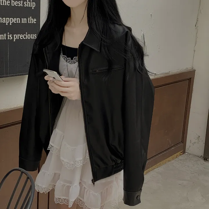 [고퀄!/오버핏] 지퍼 카라 하프 레더자켓 블루종 가죽점퍼 상세 이미지 17