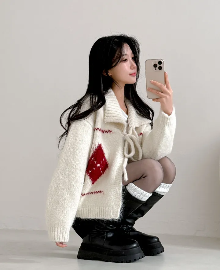 [여리핏💕] 아가일 카라 볼레로 가디건 상세 이미지 7