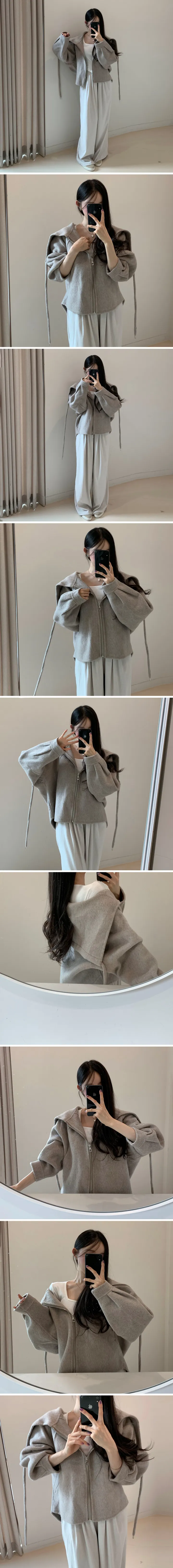 ~77까지/핸드코트🖤[겨울까지] 아방핏 세일러 빅카라 숄 후드 가오리 벌룬 양모 부클 언발 크롭 숏 집업 코트 점퍼 자켓 상세 이미지 7
