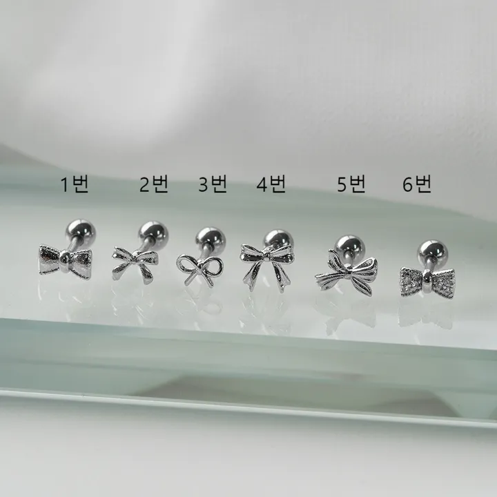 [묶음할인/바교체무료] 리본 피어싱 6종 써지컬스틸 바 미니 라인 꼬임 타이 큐빅 상세 이미지 2