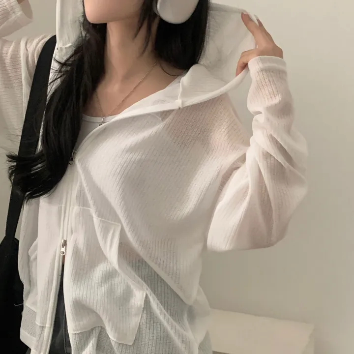 [여름아우터!/은은한비침] 한여름까지 필요한 투웨이 시스루 니트 후드집업,점퍼 - 5color 상세 이미지 3