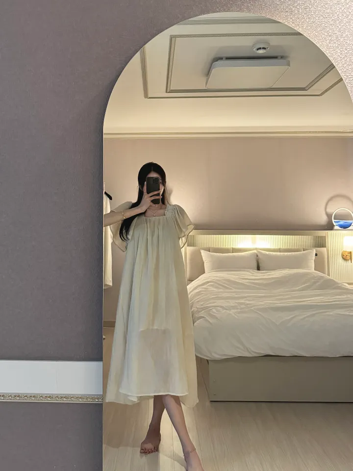 [임산부가능/여리여리핏] 쉬폰 깃털 롱 원피스 잠옷 홈웨어 파자마 상세 이미지 12