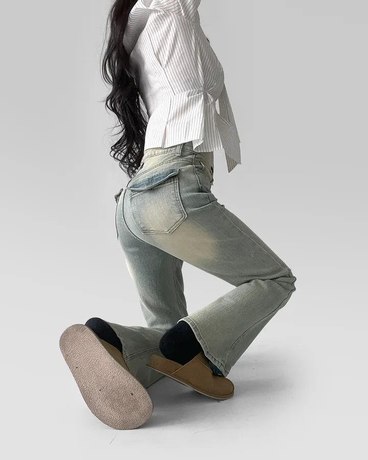 [~XL/2기장] 보헤미안 포켓걸 인어핏 S라인 워싱 부츠컷 데님 팬츠 바지 상세 이미지 62