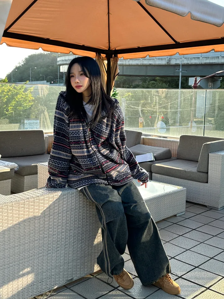 *❄️커플룩강추*[빈티지/유니크]스노우 패턴 투웨이 후드 후리스 집업 (3color) 상세 이미지 2