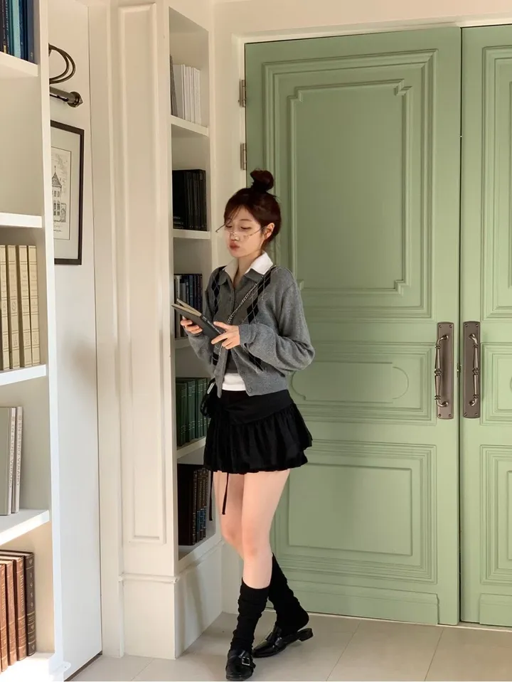 [캐시미어가디건ෆ잘록핏]르본 배색 아가일 패턴 잘록 시보리 카라넥 캐시미어 울니트 버튼 가디건 4color 상세 이미지 28