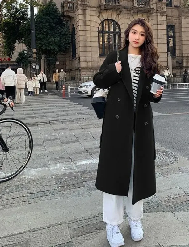 파스텔 더블 버튼 빅카라 테일러드 벨트 모직 롱 코트 상세 이미지 17