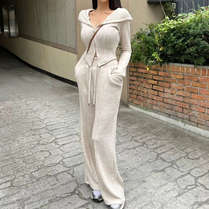 *봄ver* [MADE:컬러추가] #-3kg!! 슬림 빅후드ver.1 오프숄더 셋업 (5color) 슬림핏 크롭 후드집업 오프숄더집업 롱 와이드팬츠 트레이닝세트 상세 이미지 13