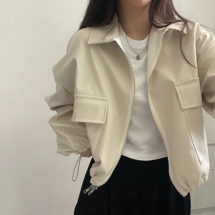 [투웨이/고퀄리티]레더 스트링 카라 크롭 라이더 숏자켓 3color 상세 이미지 36