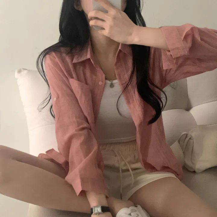 [살안타템17컬러✨/크롭&루즈핏] 햇빛차단, 린넨 시스루 루즈핏 거즈 셔츠/남방 블라우스 상세 이미지 27