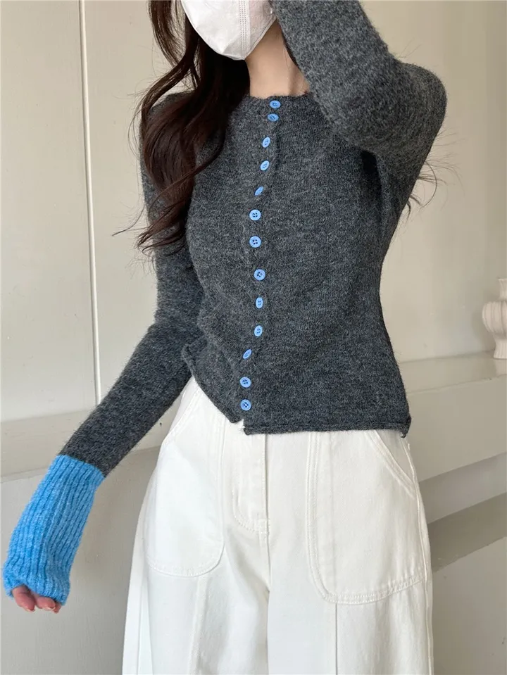 ❣️스타일업❣️ 투톤 가디건 배색 기본 이너 간절기 아우터 봄 가을 가디건 상세 이미지 24
