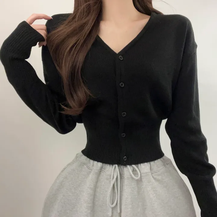 [데일리/허리쏙] 세미크롭 브이넥 니트 가디건 봄신상 봄가디건 (4color) 상세 이미지 5