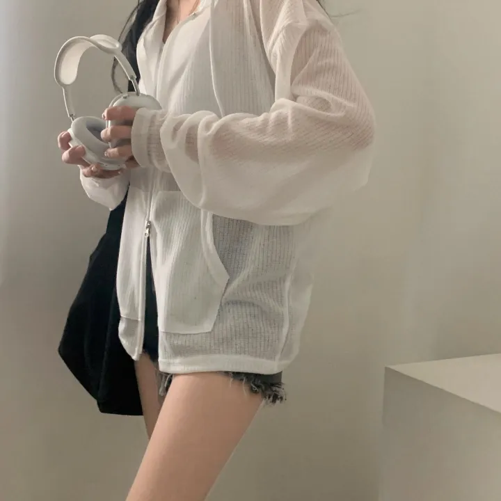 [여름아우터!/은은한비침] 한여름까지 필요한 투웨이 시스루 니트 후드집업,점퍼 - 5color 상세 이미지 12