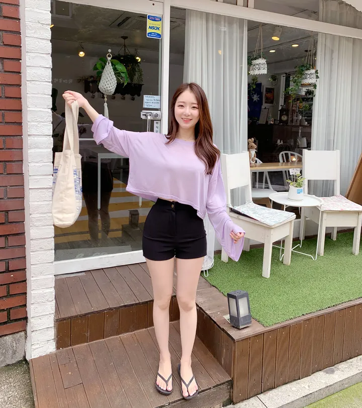 [허리쏘옥/착붙핏] 애플 뒷포켓 스판 하이웨스트 반바지 상세 이미지 7