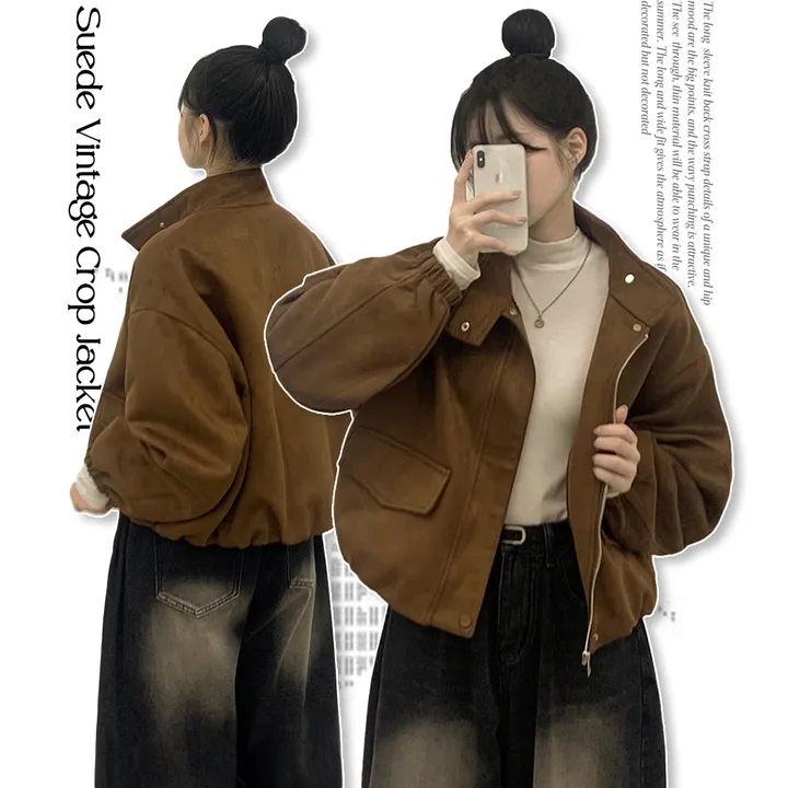 [아방핏!/부드러움] 스웨이드 하이넥 크롭 벌룬 숏자켓 점퍼 상세 이미지 2