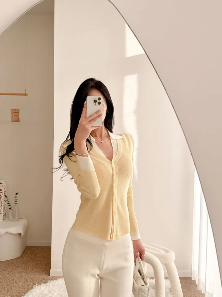파스텔 카라 레이어드 니트 가디건 상세 이미지 12