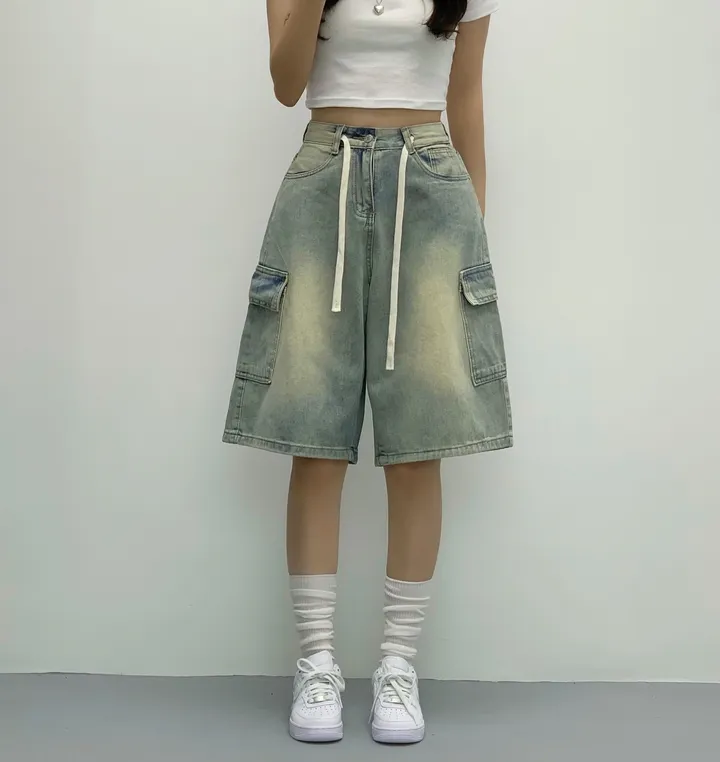 [인생버뮤다/~XL/5부기장] 버블 빈티지 워싱스트링 카고 버뮤다팬츠 5부 데님팬츠 청반바지 숏팬츠 여름팬츠 선데이이브닝 상세 이미지 4