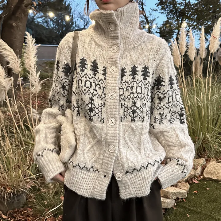 당일출고🚀[wool20%/두툼❄] 하이넥 스노우 패턴 노르딕 루즈핏 가디건 3color 상세 이미지 8