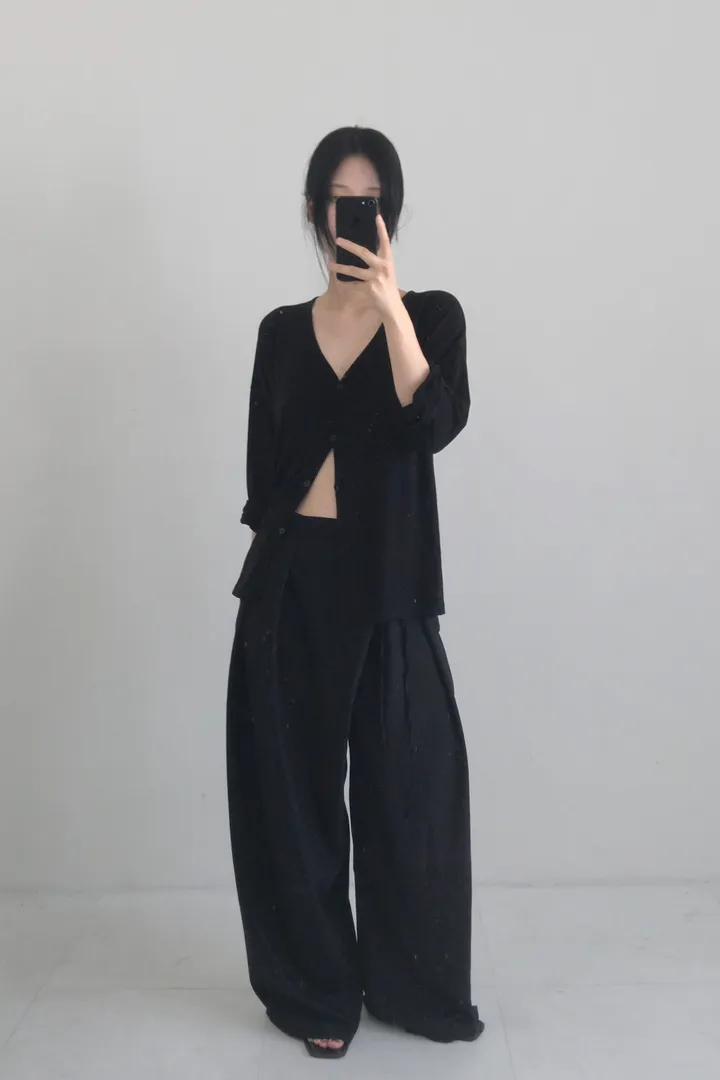 블랙 루즈핏 브이넥 가디건 상세 이미지 7