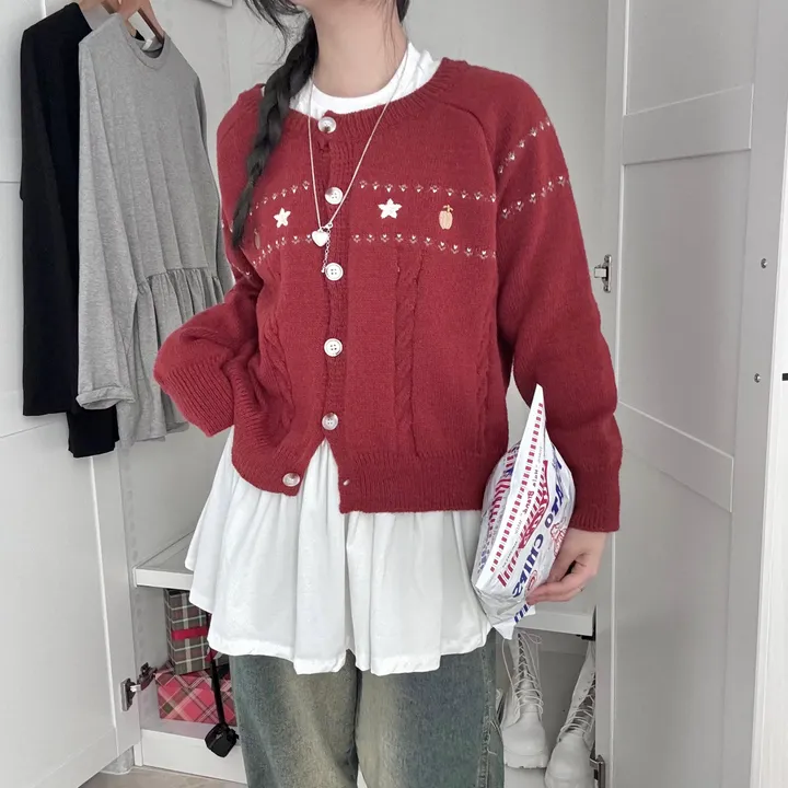 주문폭주🔥 [러블리~🧸/도토리🌰] 빈티지 자수 꽈배기 케이블 가디건 봄 가을 겨울 니트 상세 이미지 32