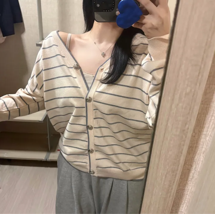 *NEW*제니st 루즈핏 스트라이프 단가라 브이넥 가디건 상세 이미지 6