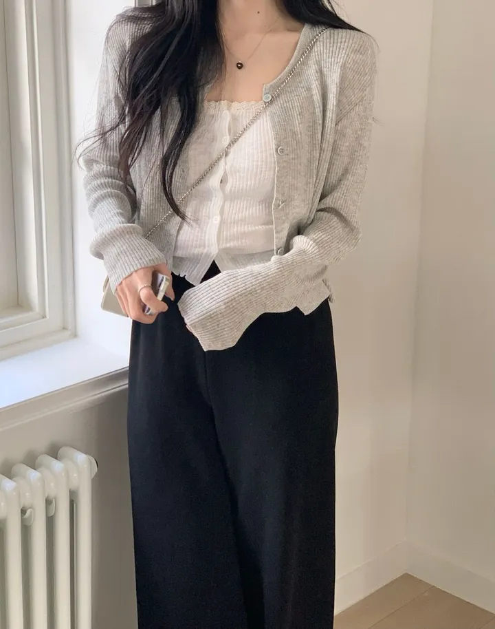 레이 여름 린넨 골지 크롭 라운드 긴팔 가디건 (9color) [ 봄 여름 살안타템 데일리룩 기본 베이직 ] 상세 이미지 12