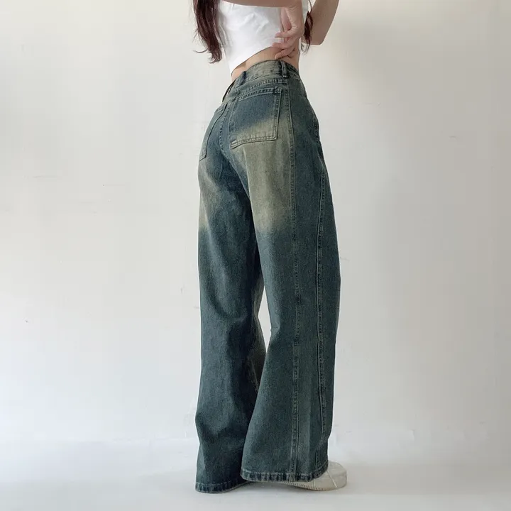 골반보정/색감깡패❣️빈티지 핀턱 폴딩 와이드 워싱 데님 롱팬츠 3color 상세 이미지 10