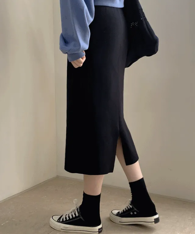 [단독/기획] 6컬러, 데일리 H라인 뒷트임 허리밴딩 니트롱스커트 sk - 6color