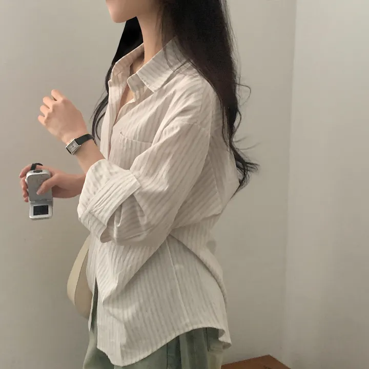 [한여름까지~/오버핏✨] 허니 스트라이프 코튼 포켓 오버핏 셔츠,남방 - 3color 상세 이미지 31