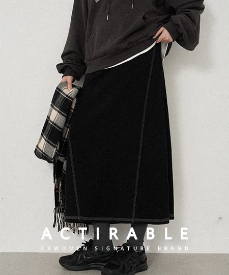 [制作]オルユ配色Aラインロングバンディング スカート 84288ビッグサイズの女性衣料品