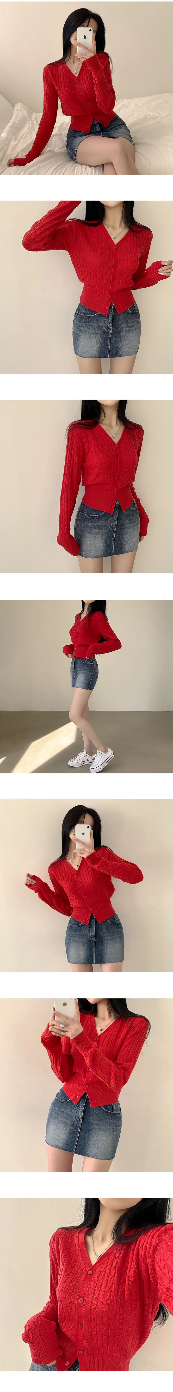 [손등덮는/여리여리~] 말라보이는, 꽈배기 브이넥 크롭 긴팔 니트가디건 (6color) 상세 이미지 5