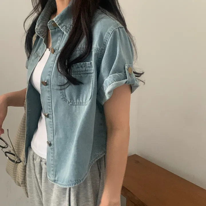 [여름자켓/데일리] 라이크 롤업 투포켓 반팔데님 자켓, 셔츠 - 3color 상세 이미지 28