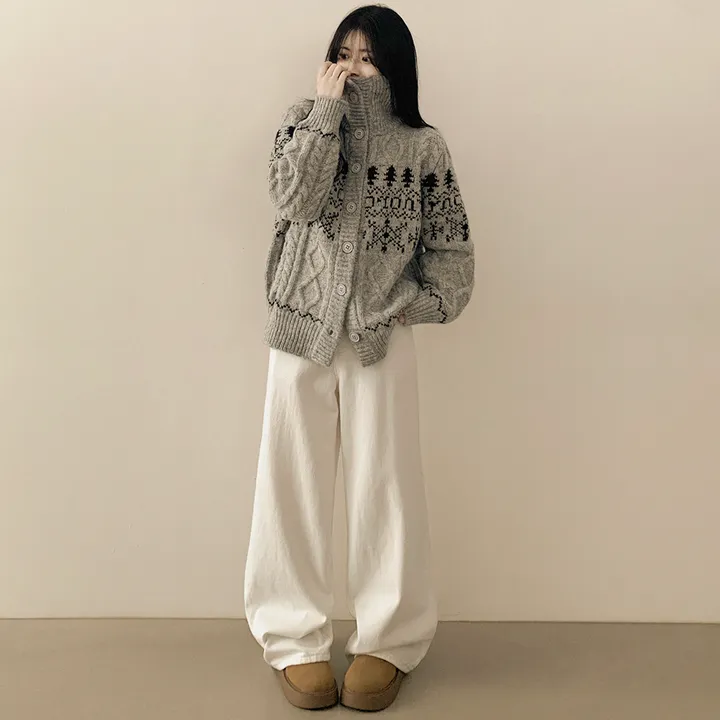[고퀄!울함유/왕도톰] 포근따뜻~ 아방핏 노르딕 눈꽃 꽈배기 케이블 하이넥 카라 오버핏 가디건 상세 이미지 18