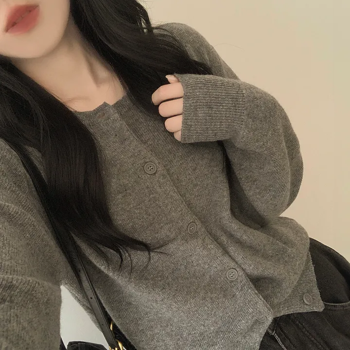[팔뚝살커버!/포근~] 기본가디건 라운드 세미크롭 아방핏 니트가디건 상세 이미지 7