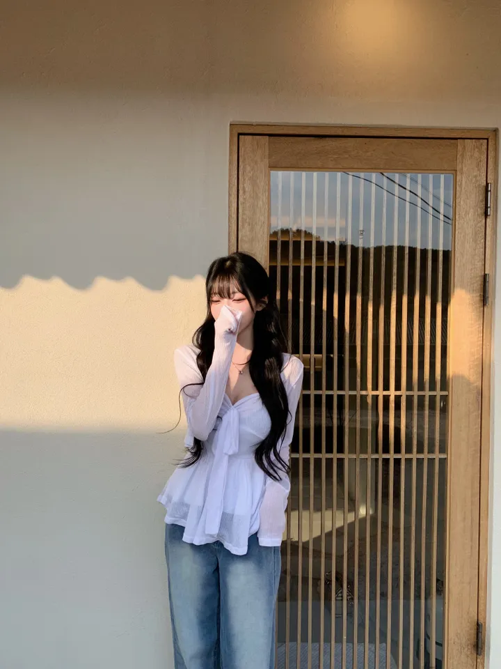 [무조건강추/여신핏💗] 프릴 리본 나시 블라우스 가디건 투피스 세트 상세 이미지 5