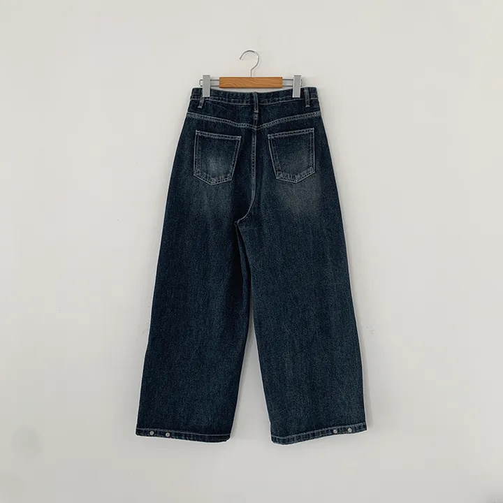 [숏,기본,롱/~XL/핏보장💙*밑단스냅단추 투웨이* 워싱 와이드데님] 헤이브밑단스냅와이드데님 상세 이미지 52