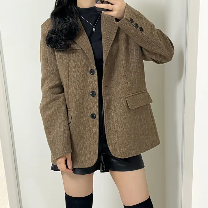 [램스울 80%] 고퀄리티 3버튼 헤링본 블레이저 자켓 상세 이미지 11