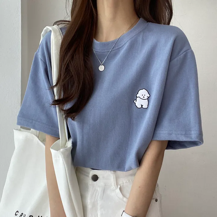 [묶음 할인/꾸안꾸] 귀여운 흰둥이 패치 반팔티 5color 상세 이미지 8