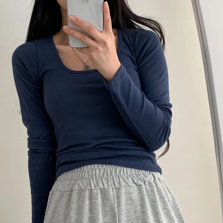 [기본템] 부드러운 U넥 긴팔티셔츠;4col 상세 이미지 16