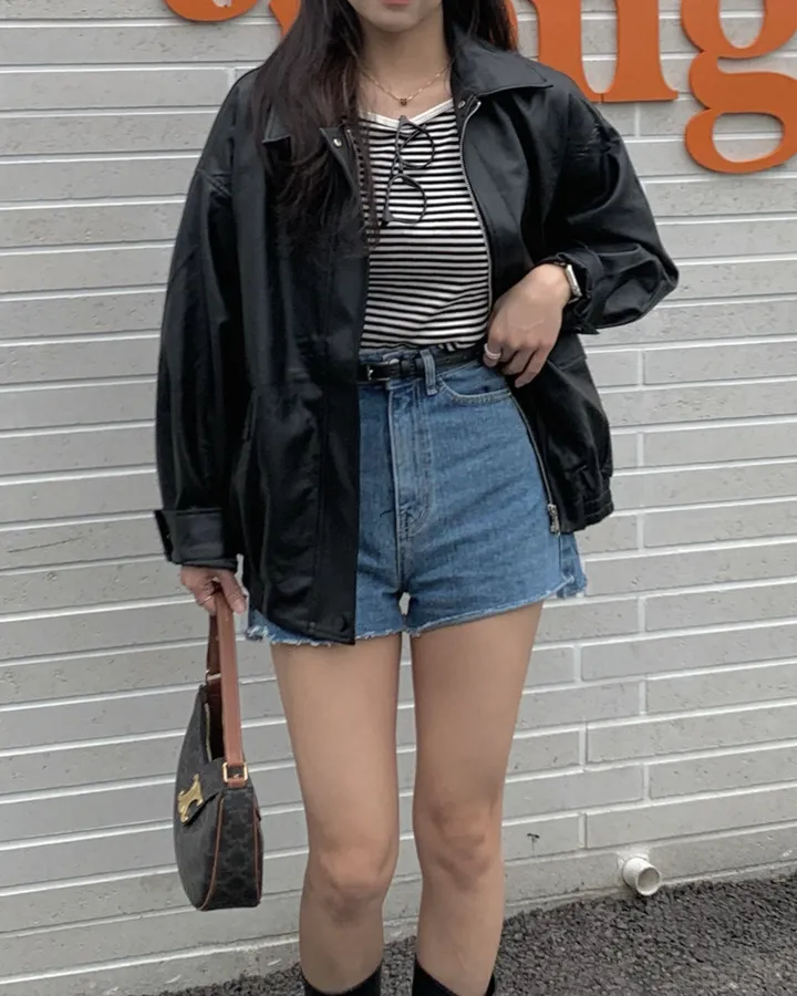 <미리 봄🌸/찐오버핏> 데이 오버핏 카라 블루종 레더자켓 - 2color 상세 이미지 49