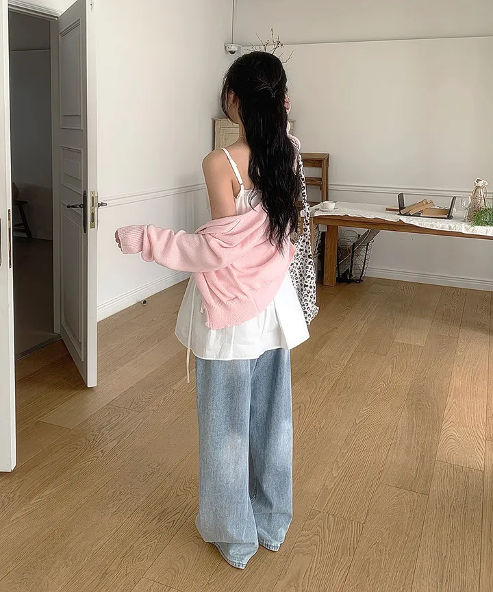 [데일리가디건💗] 데이쥬 팬던트 루즈핏 레이어드 브이넥 니트 가디건 봄 여름 가을 / 벚꽃룩 캠퍼스룩 데일리룩 클래식블랑 상세 이미지 6